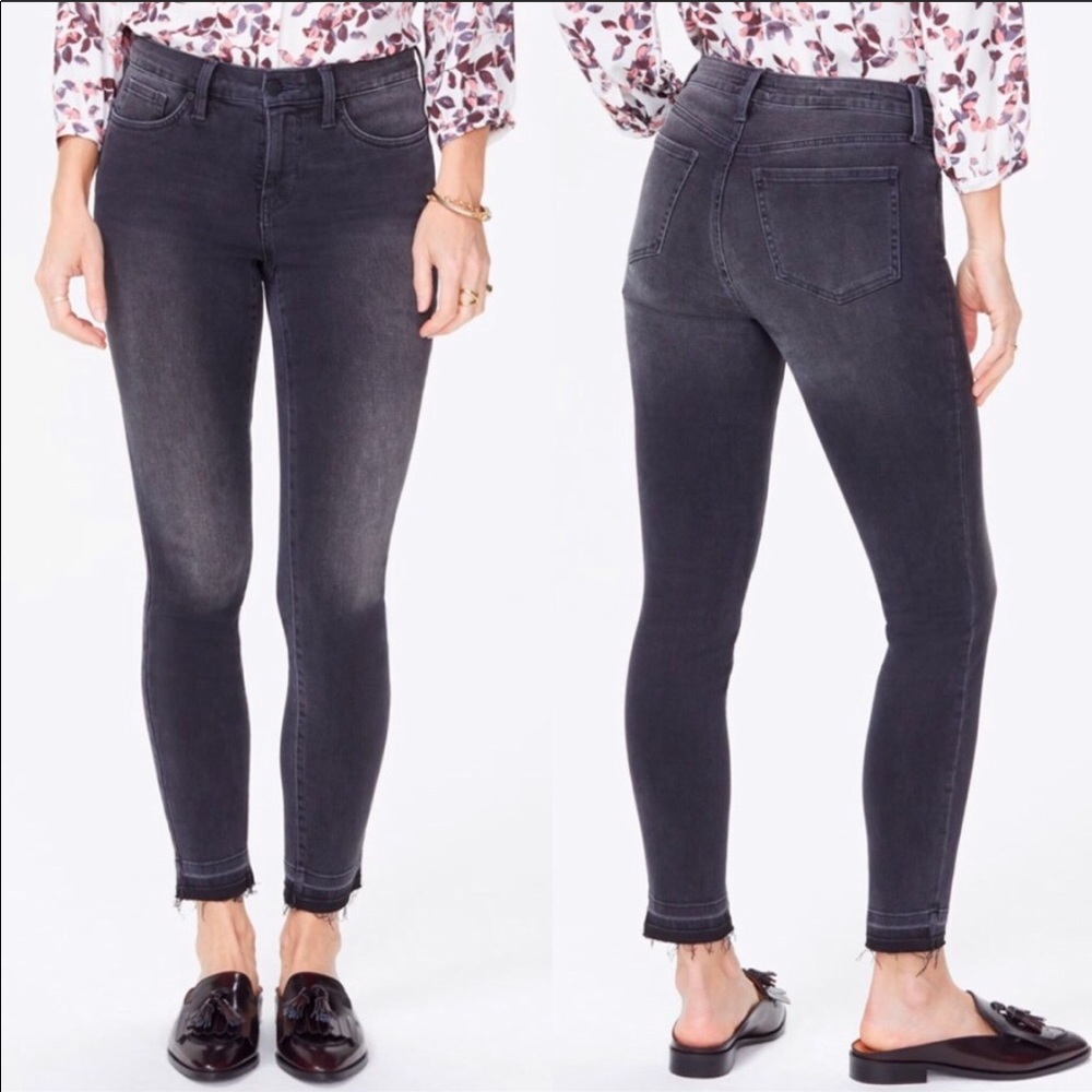 NWT NYDJ faded black raw hem skinny ankle jeans